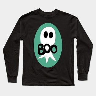 Cute Halloween ghost cartoon with BOO text Long Sleeve T-Shirt